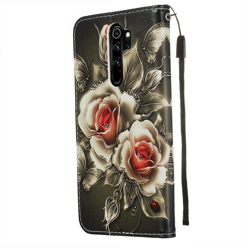 Housse Xiaomi Redmi Note 8 Pro Rose Noire à Lanière Housse Xiaomi Redmi Note 8 Pro Rose Noire à Lanière