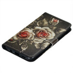 Housse Xiaomi Redmi Note 8 Pro Rose Noire à Lanière Housse Xiaomi Redmi Note 8 Pro Rose Noire à Lanière
