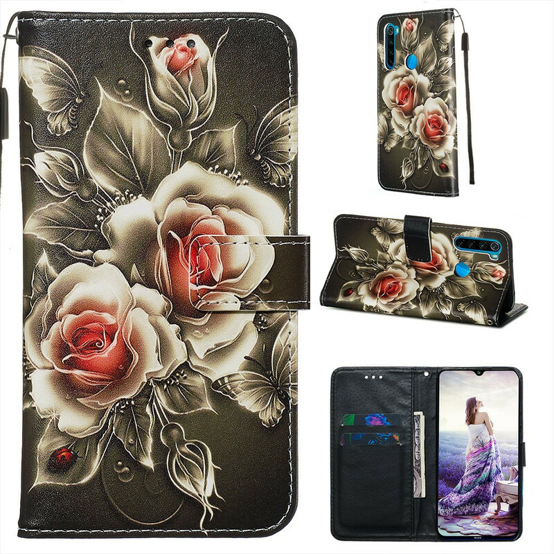 Housse Xiaomi Redmi Note 8 Rose Noire à Lanière Housse Xiaomi Redmi Note 8 Rose Noire à Lanière