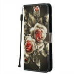 Housse Xiaomi Redmi Note 8 Rose Noire à Lanière Housse Xiaomi Redmi Note 8 Rose Noire à Lanière