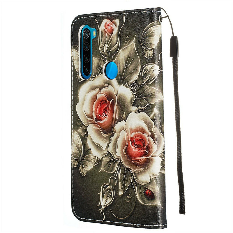 Housse Xiaomi Redmi Note 8 Rose Noire à Lanière Housse Xiaomi Redmi Note 8 Rose Noire à Lanière