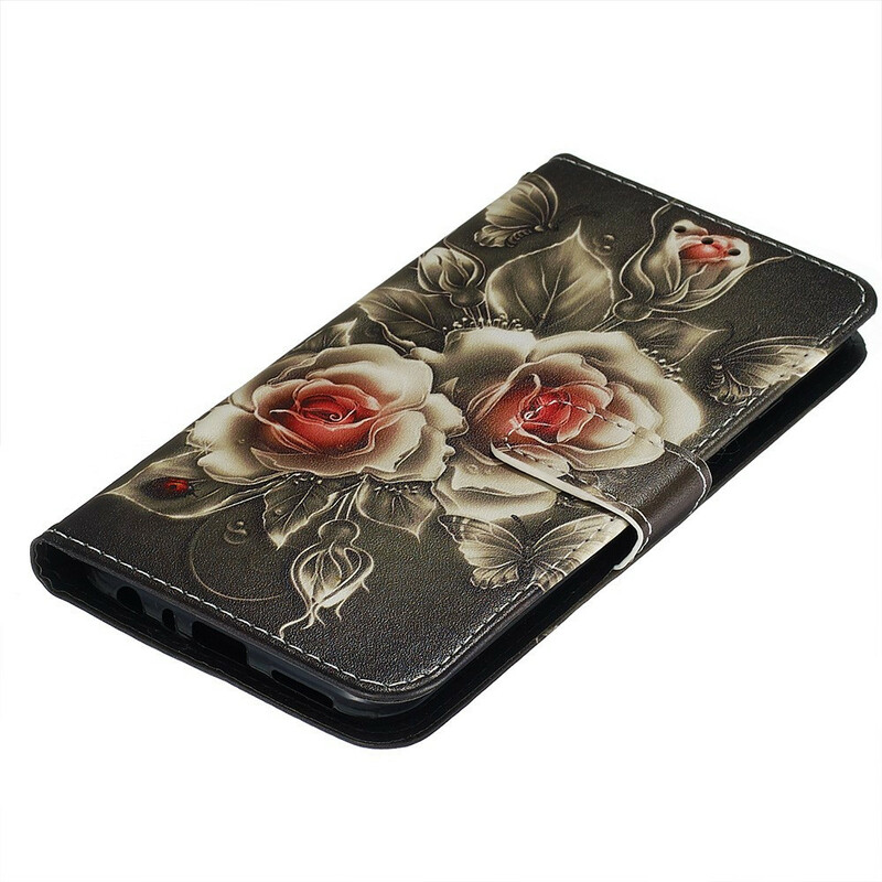 Housse Xiaomi Redmi Note 8 Rose Noire à Lanière Housse Xiaomi Redmi Note 8 Rose Noire à Lanière