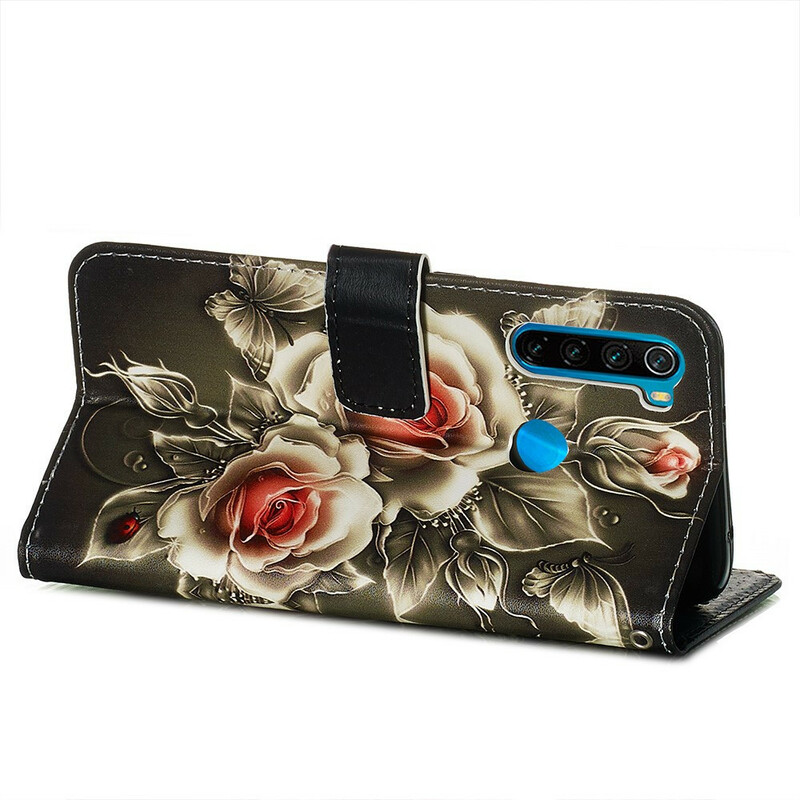 Housse Xiaomi Redmi Note 8 Rose Noire à Lanière Housse Xiaomi Redmi Note 8 Rose Noire à Lanière