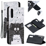 Housse Xiaomi Mi A3 Chats Surpris à Lanière Housse Xiaomi Mi A3 Chats Surpris à Lanière