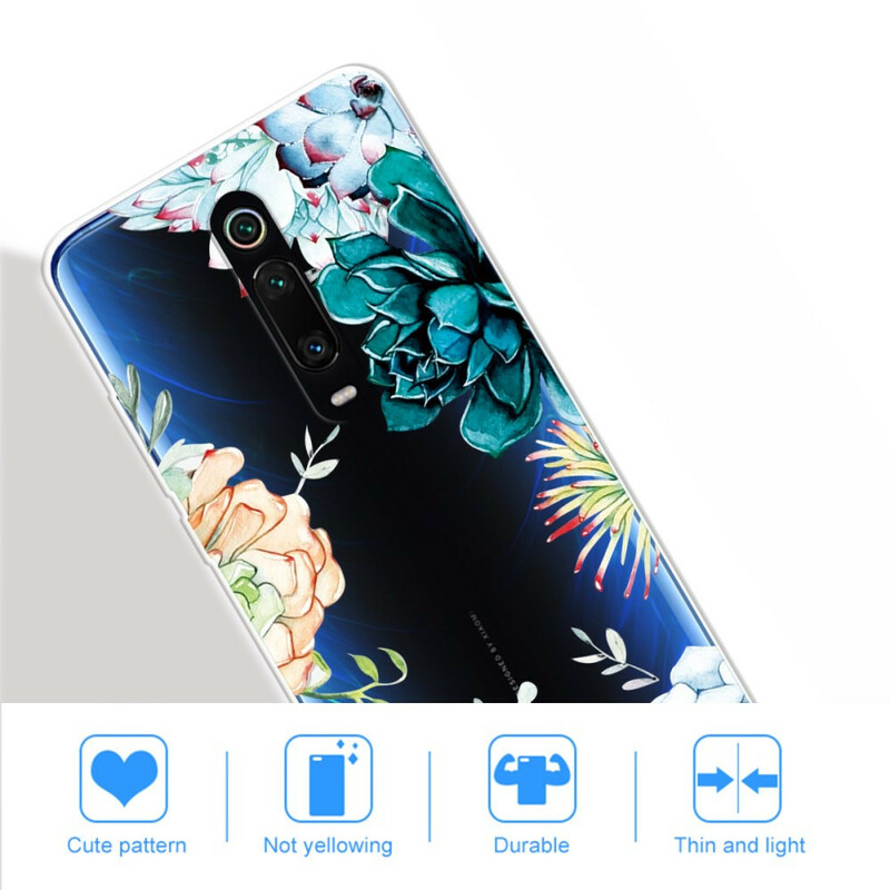 Coque Xiaomi Mi 9T / Mi 9T Pro Transparente Fleurs Aquarelle