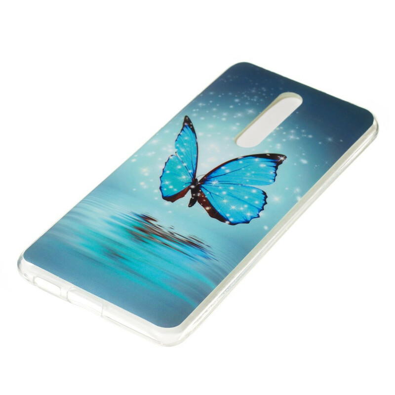 Coque Xiaomi Mi 9T / Mi 9T Pro Papillon Bleu Fluorescente
