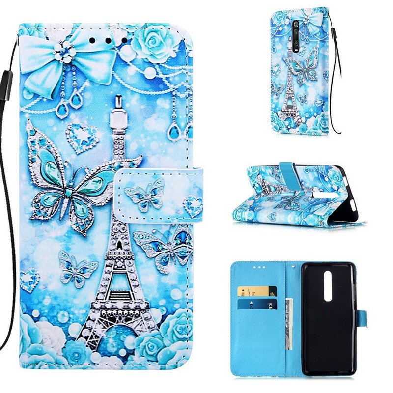 Housse Xiaomi Mi 9T / Mi 9T Pro Tour Eiffel Papillons à Lanière Housse Xiaomi Mi 9T / Mi 9T Pro Tour Eiffel Papillons à Lanière
