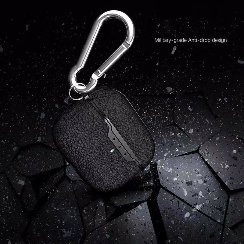 Étui AirPods Pro Effet Cuir Litchi avec Mousqueton Étui AirPods Pro Effet Cuir Litchi avec Mousqueton