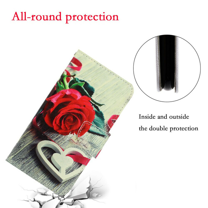 Housse Xiaomi Redmi Note 9 Pro Rose Romantique à Lanière Housse Xiaomi Redmi Note 9 Pro Rose Romantique à Lanière