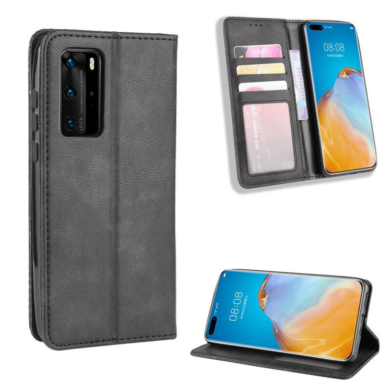 Flip Cover Huawei P40 Pro Effet Cuir Vintage Stylisé Flip Cover Huawei P40 Pro Effet Cuir Vintage Stylisé