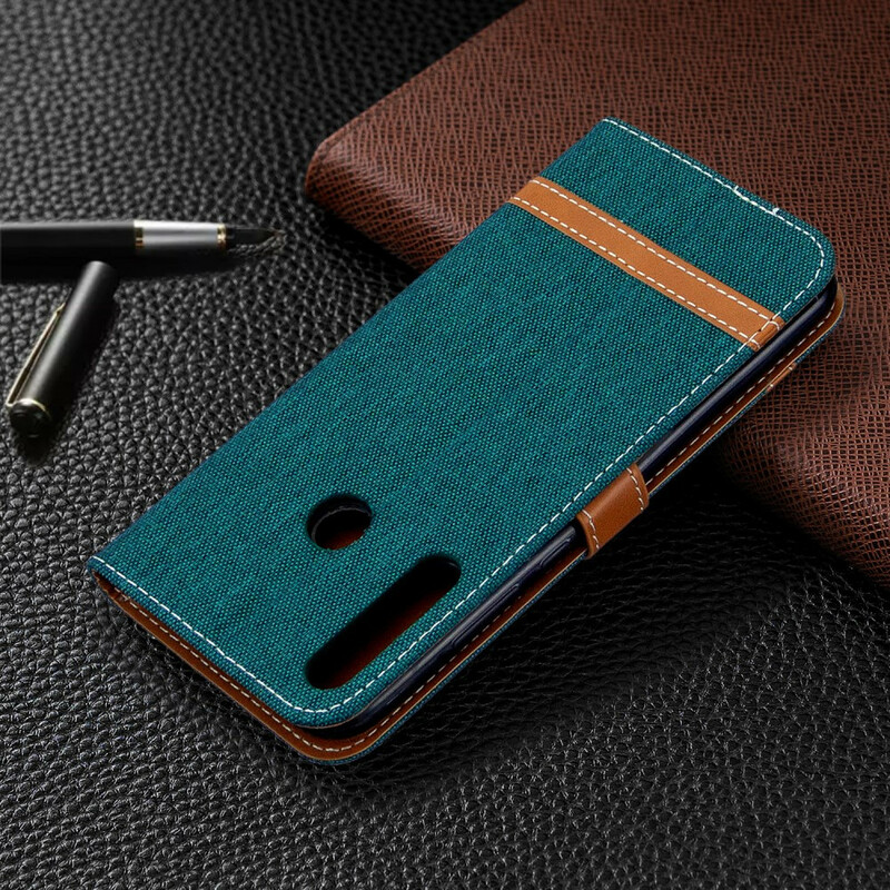 Housse Huawei P40 Lite E Tissu et Effet Cuir à Lanière Housse Huawei P40 Lite E Tissu et Effet Cuir à Lanière