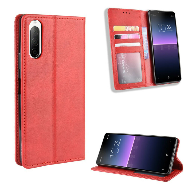 Flip Cover Sony Xperia 10 II Effet Cuir Vintage Stylisé Flip Cover Sony Xperia 10 II Effet Cuir Vintage Stylisé