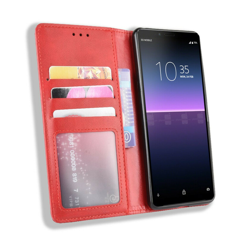 Flip Cover Sony Xperia 10 II Effet Cuir Vintage Stylisé Flip Cover Sony Xperia 10 II Effet Cuir Vintage Stylisé