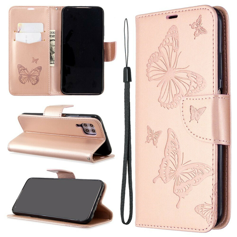 Housse Huawei P40 Lite Papillons Imprimés à Lanière Housse Huawei P40 Lite Papillons Imprimés à Lanière