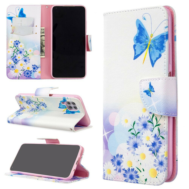 Housse Huawei P40 Lite Papillons et Fleurs Peints Housse Huawei P40 Lite Papillons et Fleurs Peints