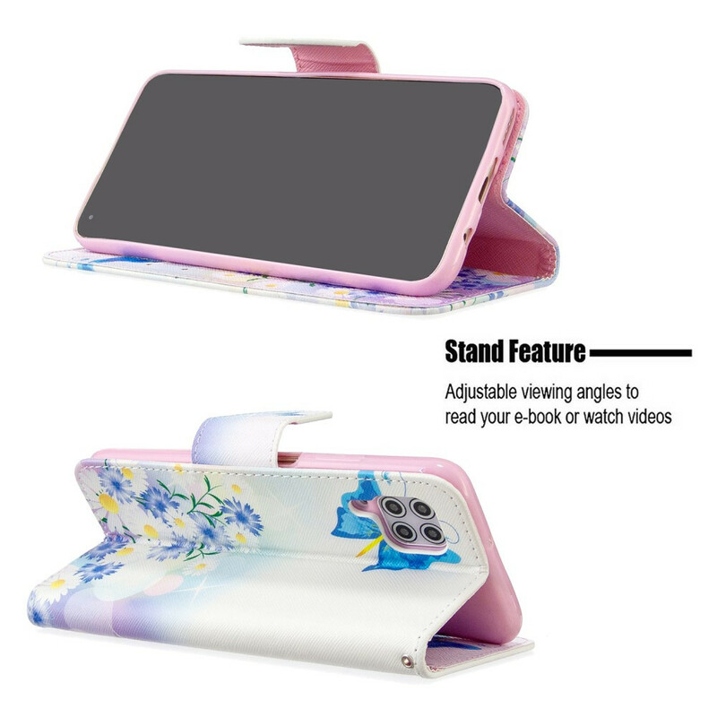 Housse Huawei P40 Lite Papillons et Fleurs Peints Housse Huawei P40 Lite Papillons et Fleurs Peints