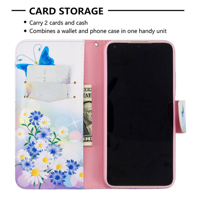 Housse Huawei P40 Lite Papillons et Fleurs Peints Housse Huawei P40 Lite Papillons et Fleurs Peints