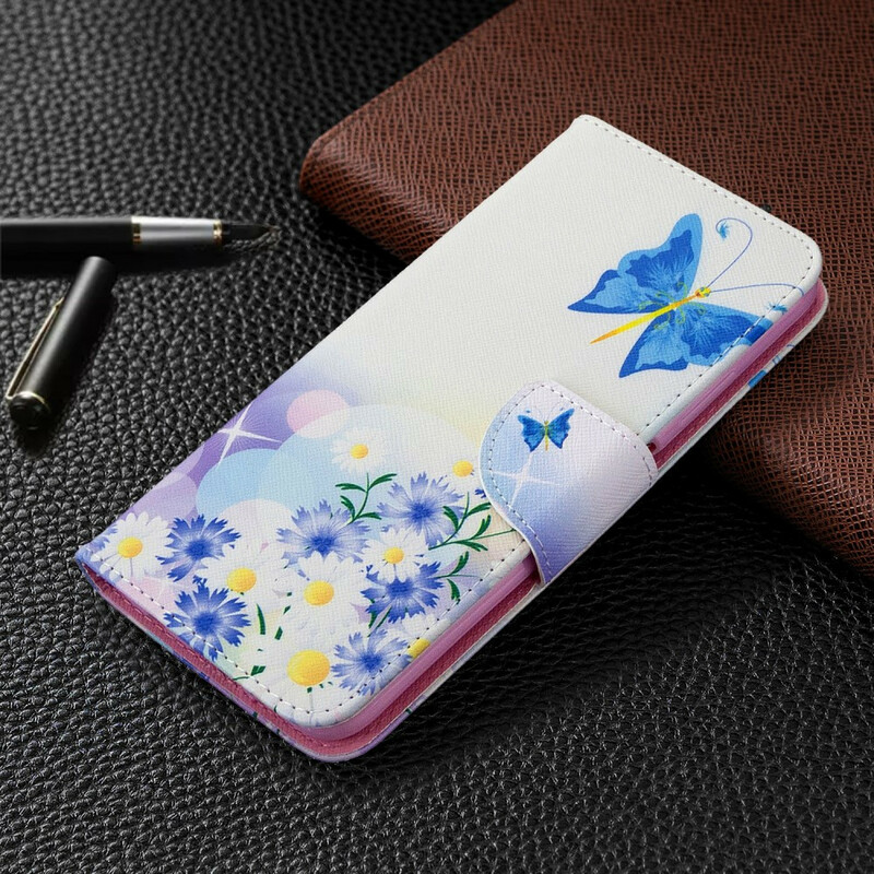 Housse Huawei P40 Lite Papillons et Fleurs Peints Housse Huawei P40 Lite Papillons et Fleurs Peints