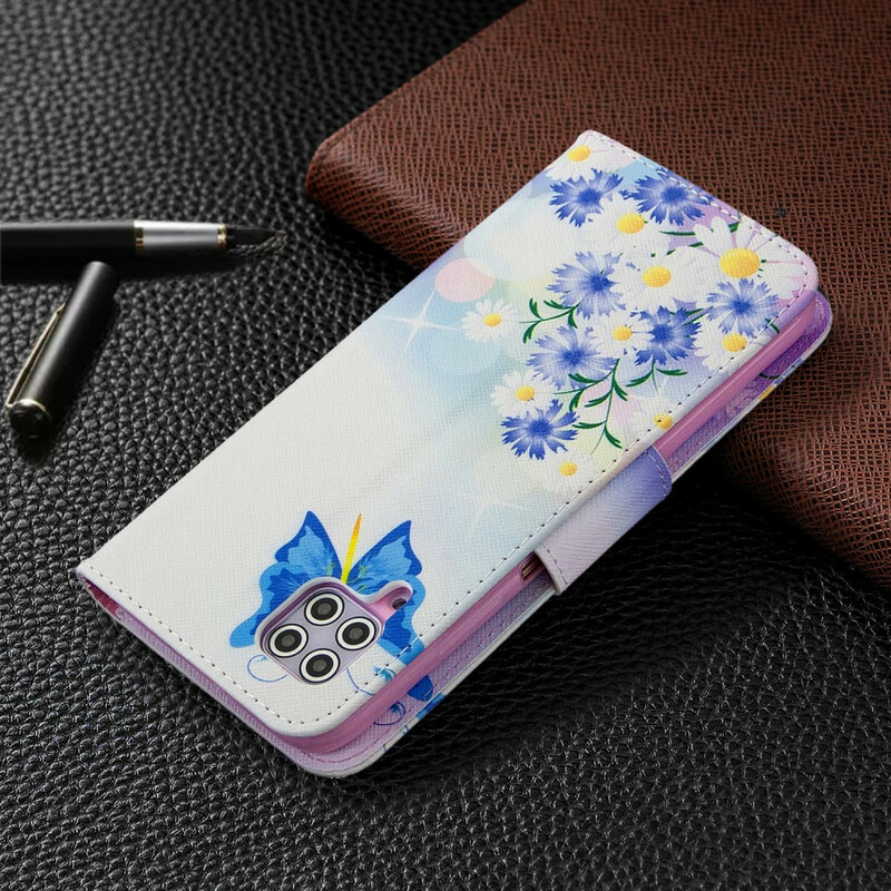 Housse Huawei P40 Lite Papillons et Fleurs Peints Housse Huawei P40 Lite Papillons et Fleurs Peints