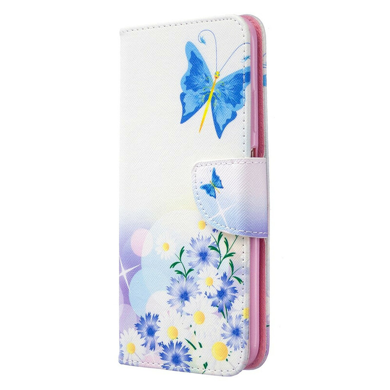 Housse Huawei P40 Lite Papillons et Fleurs Peints Housse Huawei P40 Lite Papillons et Fleurs Peints