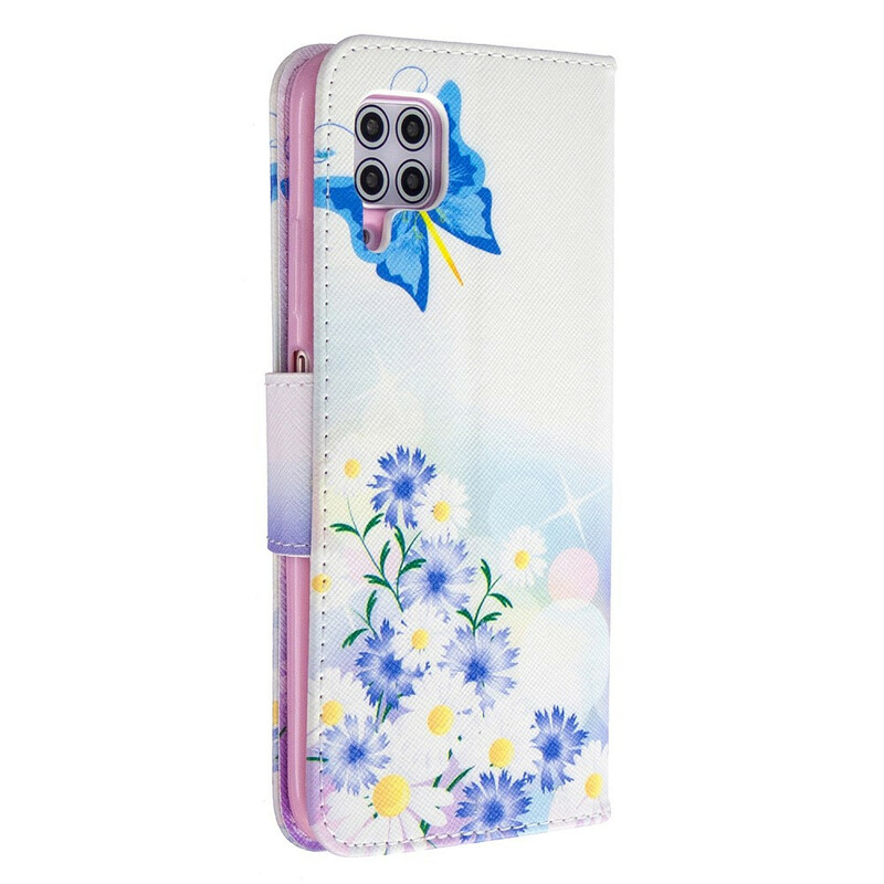 Housse Huawei P40 Lite Papillons et Fleurs Peints Housse Huawei P40 Lite Papillons et Fleurs Peints