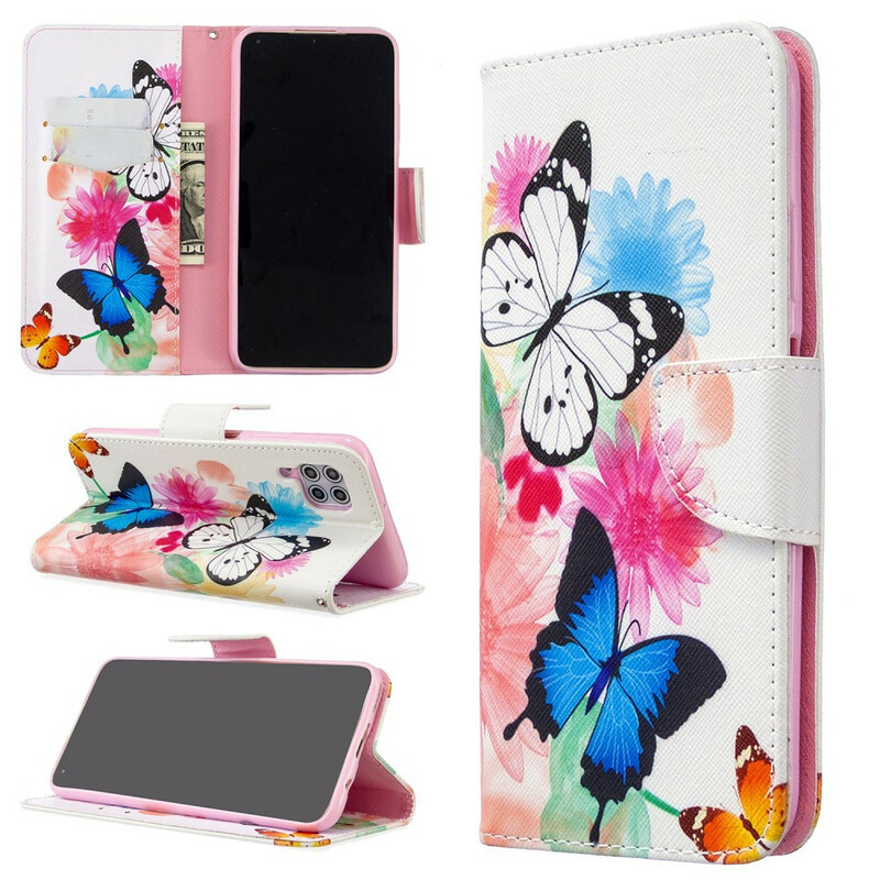Housse Huawei P40 Lite Papillons et Fleurs Peints Housse Huawei P40 Lite Papillons et Fleurs Peints