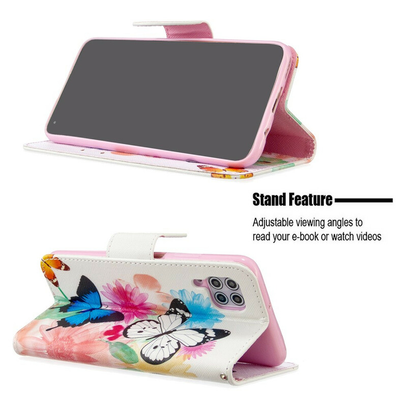 Housse Huawei P40 Lite Papillons et Fleurs Peints Housse Huawei P40 Lite Papillons et Fleurs Peints