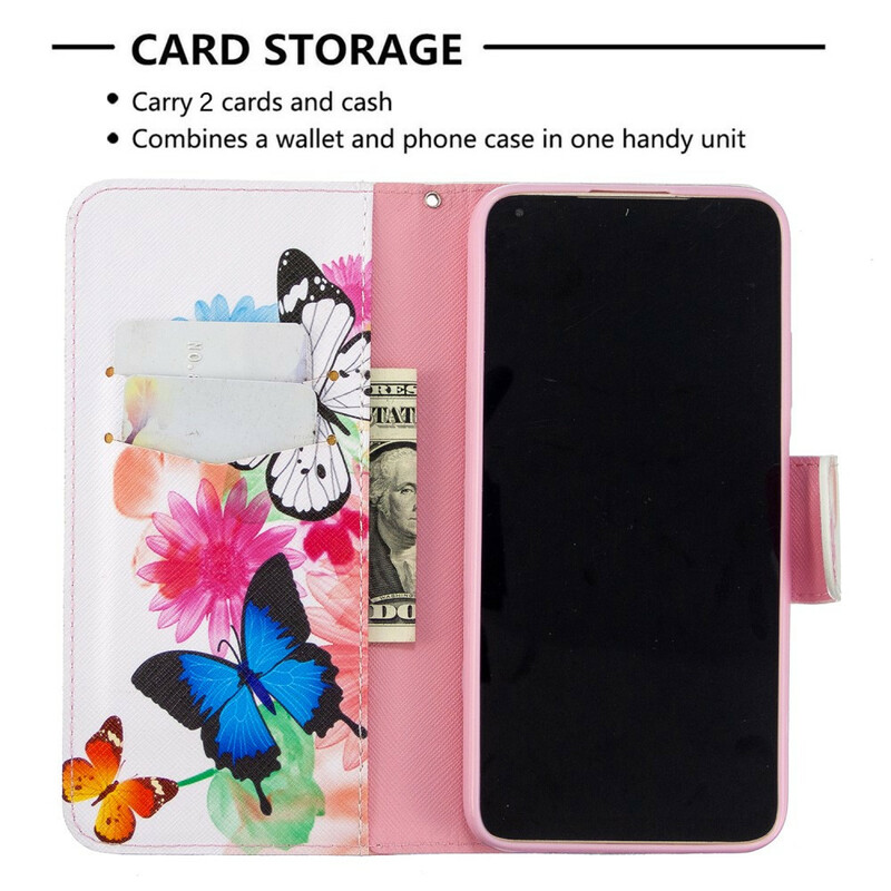 Housse Huawei P40 Lite Papillons et Fleurs Peints Housse Huawei P40 Lite Papillons et Fleurs Peints