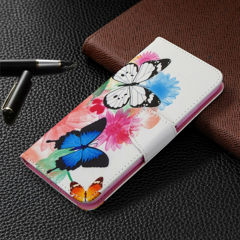 Housse Huawei P40 Lite Papillons et Fleurs Peints Housse Huawei P40 Lite Papillons et Fleurs Peints