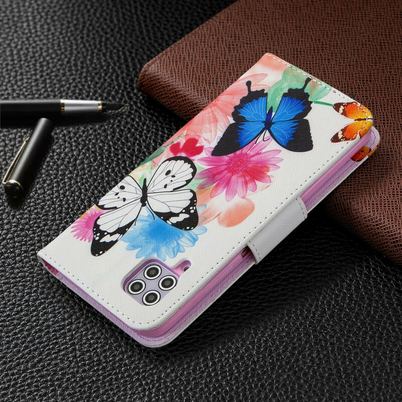 Housse Huawei P40 Lite Papillons et Fleurs Peints Housse Huawei P40 Lite Papillons et Fleurs Peints