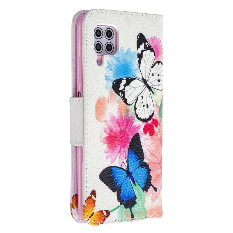 Housse Huawei P40 Lite Papillons et Fleurs Peints Housse Huawei P40 Lite Papillons et Fleurs Peints