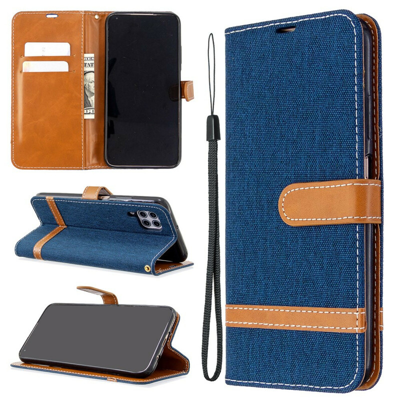 Housse Huawei P40 Lite Tissu et Effet Cuir à Lanière Housse Huawei P40 Lite Tissu et Effet Cuir à Lanière