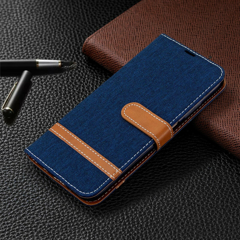Housse Huawei P40 Lite Tissu et Effet Cuir à Lanière Housse Huawei P40 Lite Tissu et Effet Cuir à Lanière