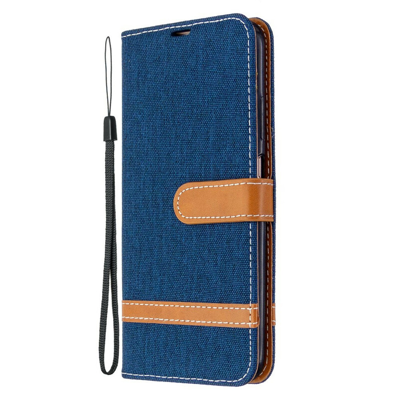 Housse Huawei P40 Lite Tissu et Effet Cuir à Lanière Housse Huawei P40 Lite Tissu et Effet Cuir à Lanière
