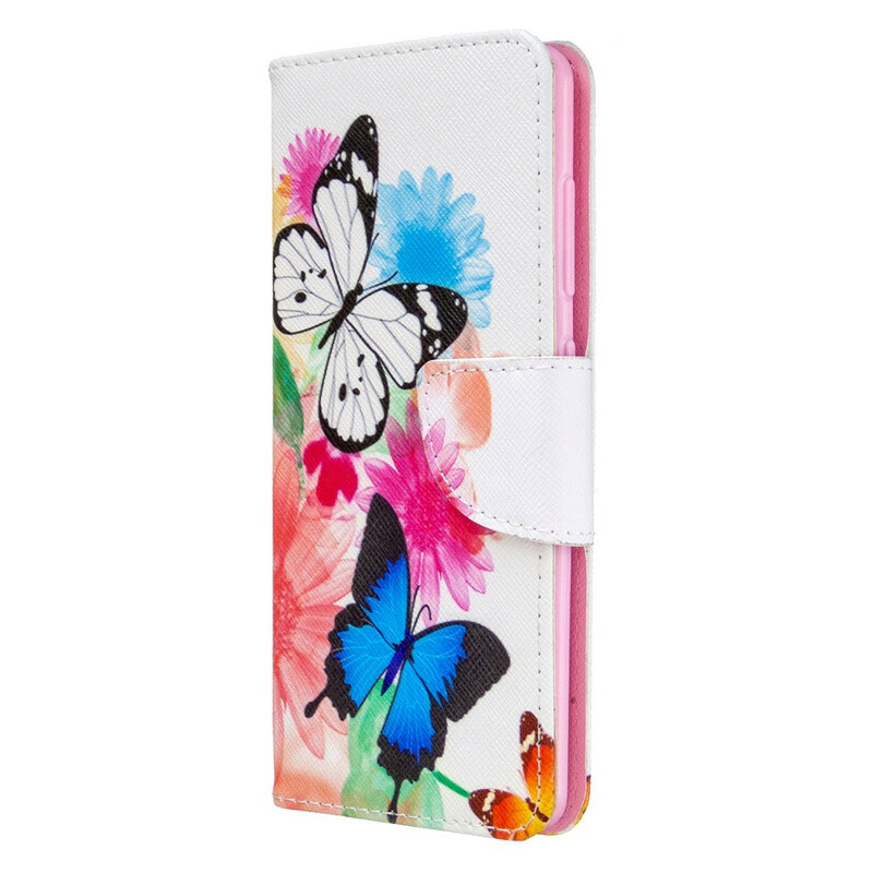 Housse Samsung Galaxy A41 Papillons et Fleurs Peints Housse Samsung Galaxy A41 Papillons et Fleurs Peints