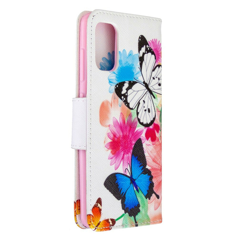 Housse Samsung Galaxy A41 Papillons et Fleurs Peints Housse Samsung Galaxy A41 Papillons et Fleurs Peints