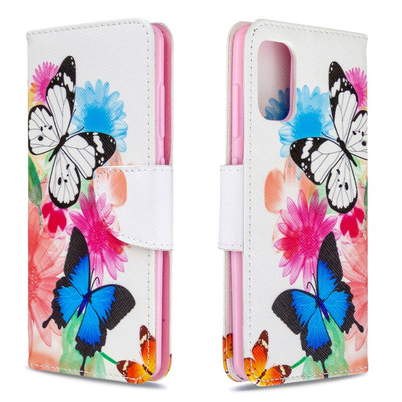 Housse Samsung Galaxy A41 Papillons et Fleurs Peints Housse Samsung Galaxy A41 Papillons et Fleurs Peints
