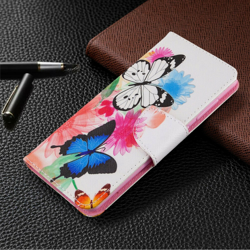 Housse Samsung Galaxy A41 Papillons et Fleurs Peints Housse Samsung Galaxy A41 Papillons et Fleurs Peints