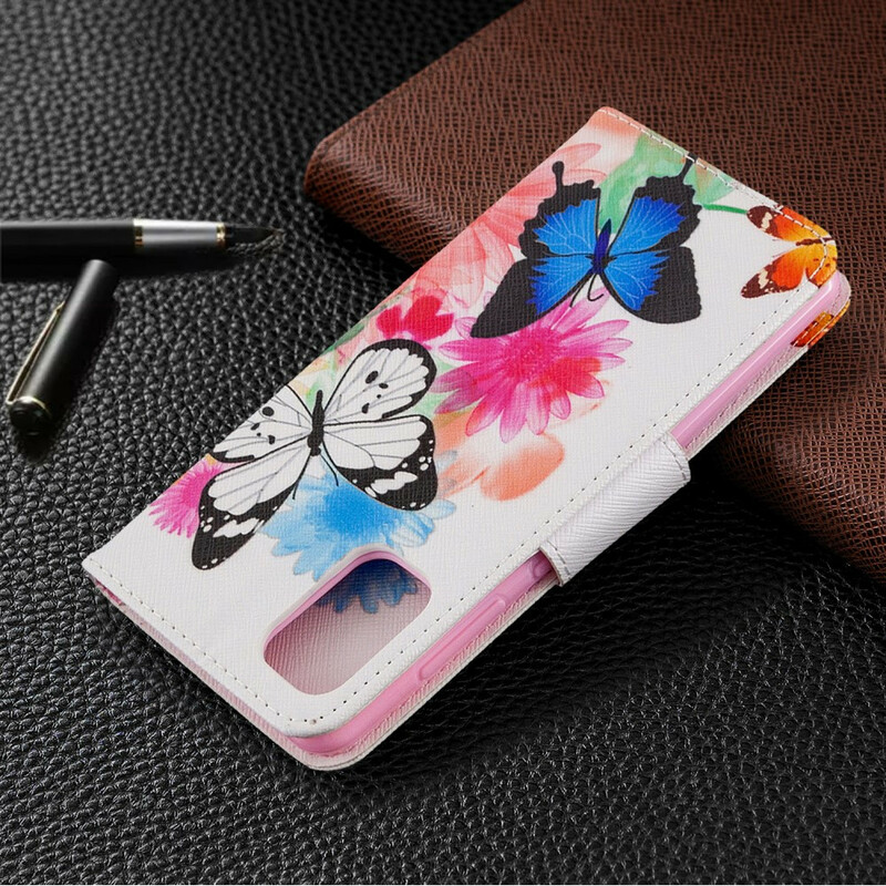 Housse Samsung Galaxy A41 Papillons et Fleurs Peints Housse Samsung Galaxy A41 Papillons et Fleurs Peints