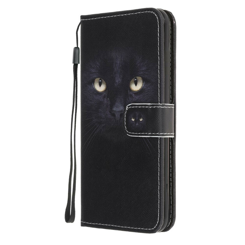 Housse Samsung Galaxy A41 Yeux de Chat Noir à Lanière