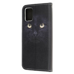 Housse Samsung Galaxy A41 Yeux de Chat Noir à Lanière