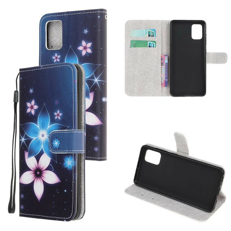 Housse Samsung Galaxy A41 Fleurs Lunaires à Lanière Housse Samsung Galaxy A41 Fleurs Lunaires à Lanière