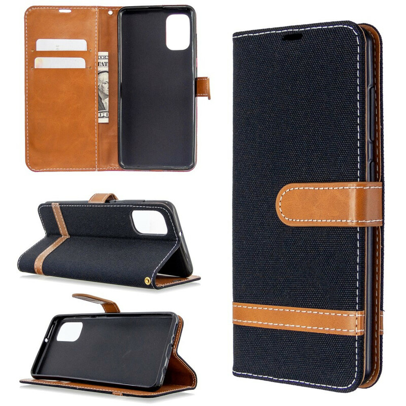 Housse Samsung Galaxy A41 Tissu et Effet Cuir à Lanière Housse Samsung Galaxy A41 Tissu et Effet Cuir à Lanière