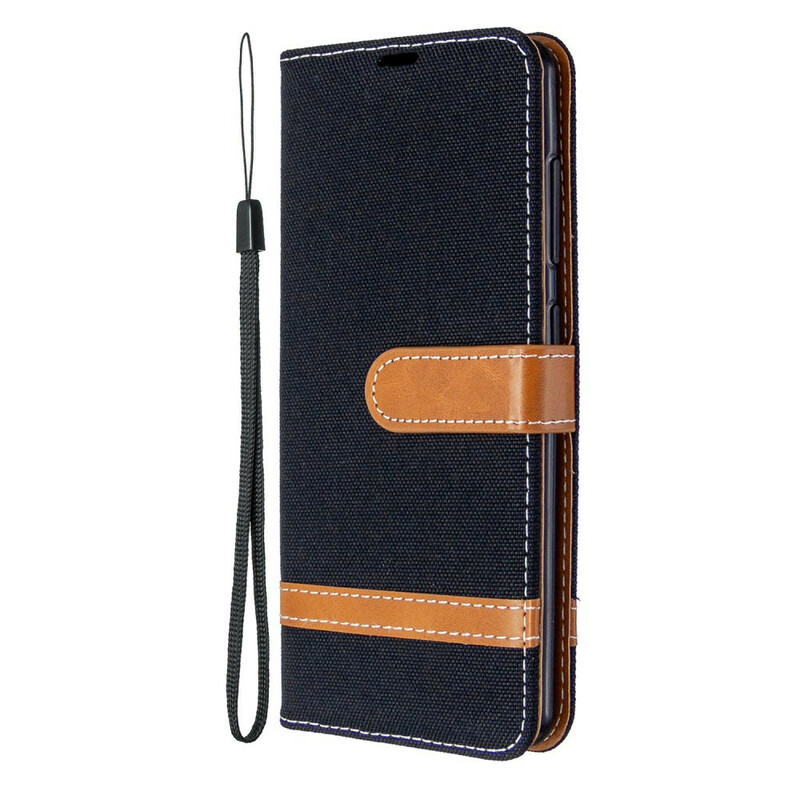 Housse Samsung Galaxy A41 Tissu et Effet Cuir à Lanière Housse Samsung Galaxy A41 Tissu et Effet Cuir à Lanière