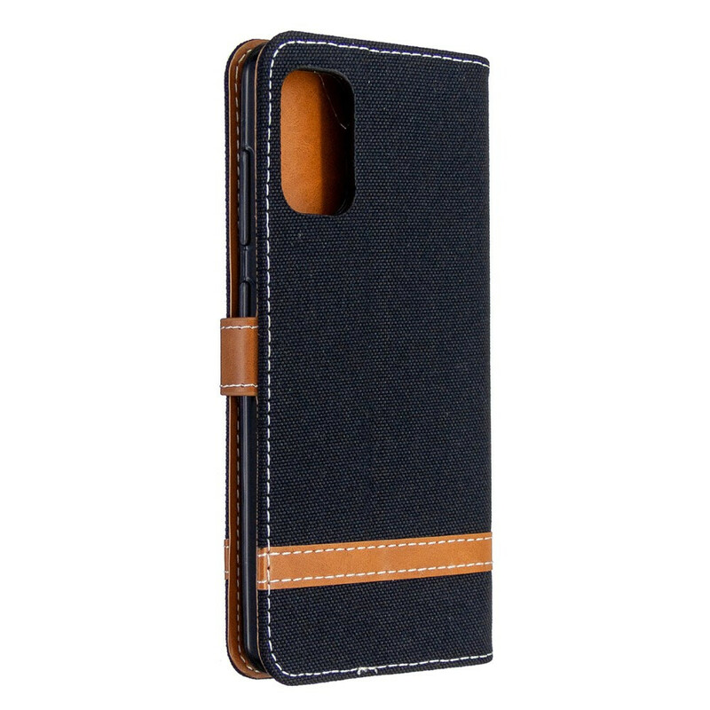 Housse Samsung Galaxy A41 Tissu et Effet Cuir à Lanière Housse Samsung Galaxy A41 Tissu et Effet Cuir à Lanière