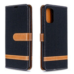 Housse Samsung Galaxy A41 Tissu et Effet Cuir à Lanière Housse Samsung Galaxy A41 Tissu et Effet Cuir à Lanière