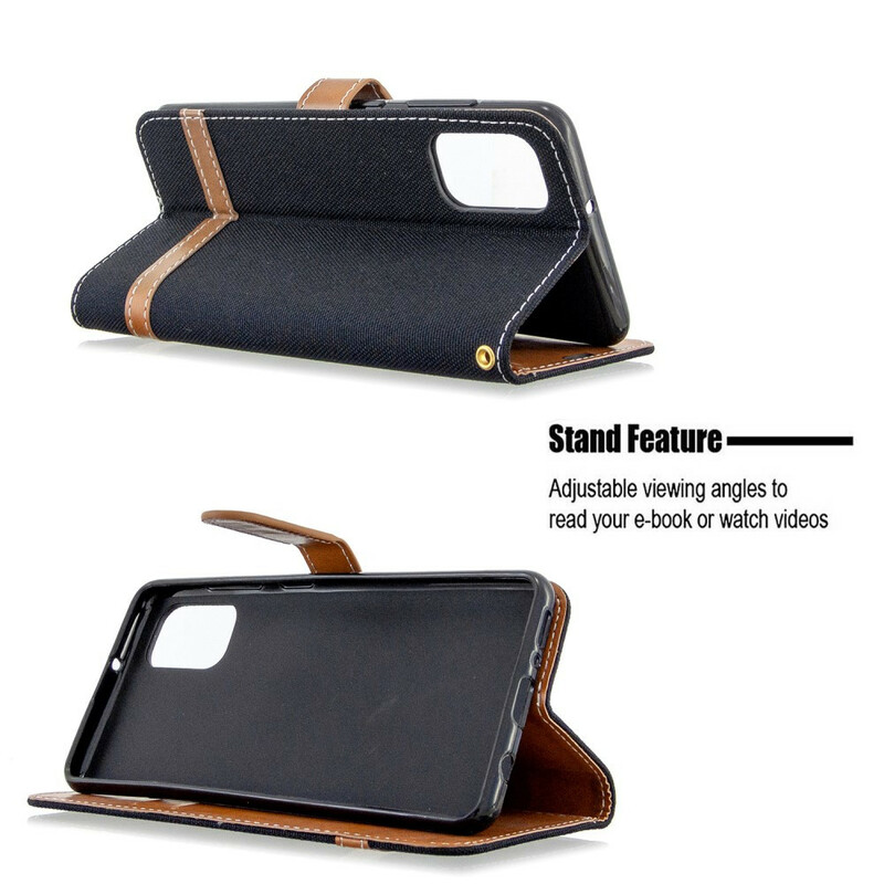 Housse Samsung Galaxy A41 Tissu et Effet Cuir à Lanière Housse Samsung Galaxy A41 Tissu et Effet Cuir à Lanière