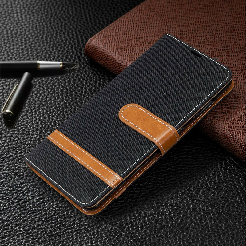 Housse Samsung Galaxy A41 Tissu et Effet Cuir à Lanière Housse Samsung Galaxy A41 Tissu et Effet Cuir à Lanière