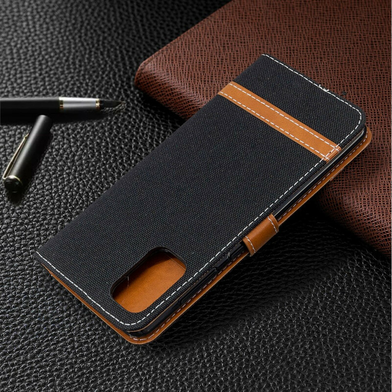 Housse Samsung Galaxy A41 Tissu et Effet Cuir à Lanière Housse Samsung Galaxy A41 Tissu et Effet Cuir à Lanière