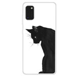 Coque Samsung Galaxy A41 Chat Noir Pensif